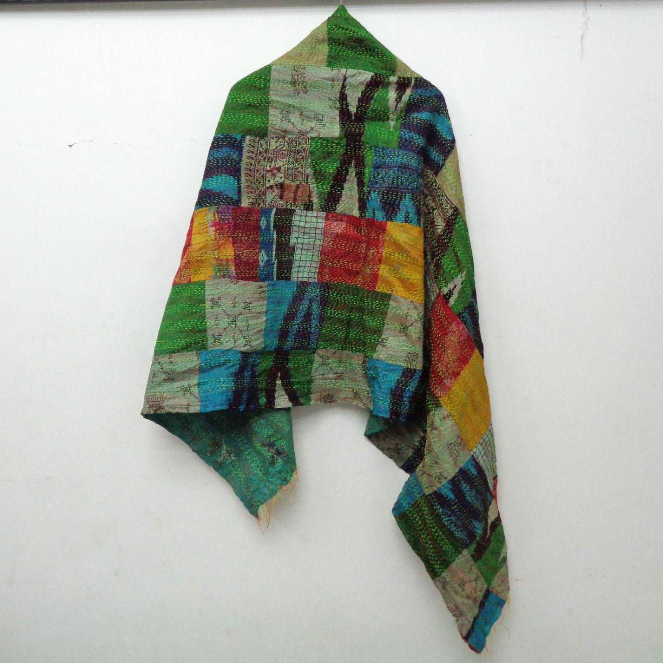 Silk Kantha Scarf Head Wrap Stole Dupatta Hand Quilted Women Scarves Reversible KT83
