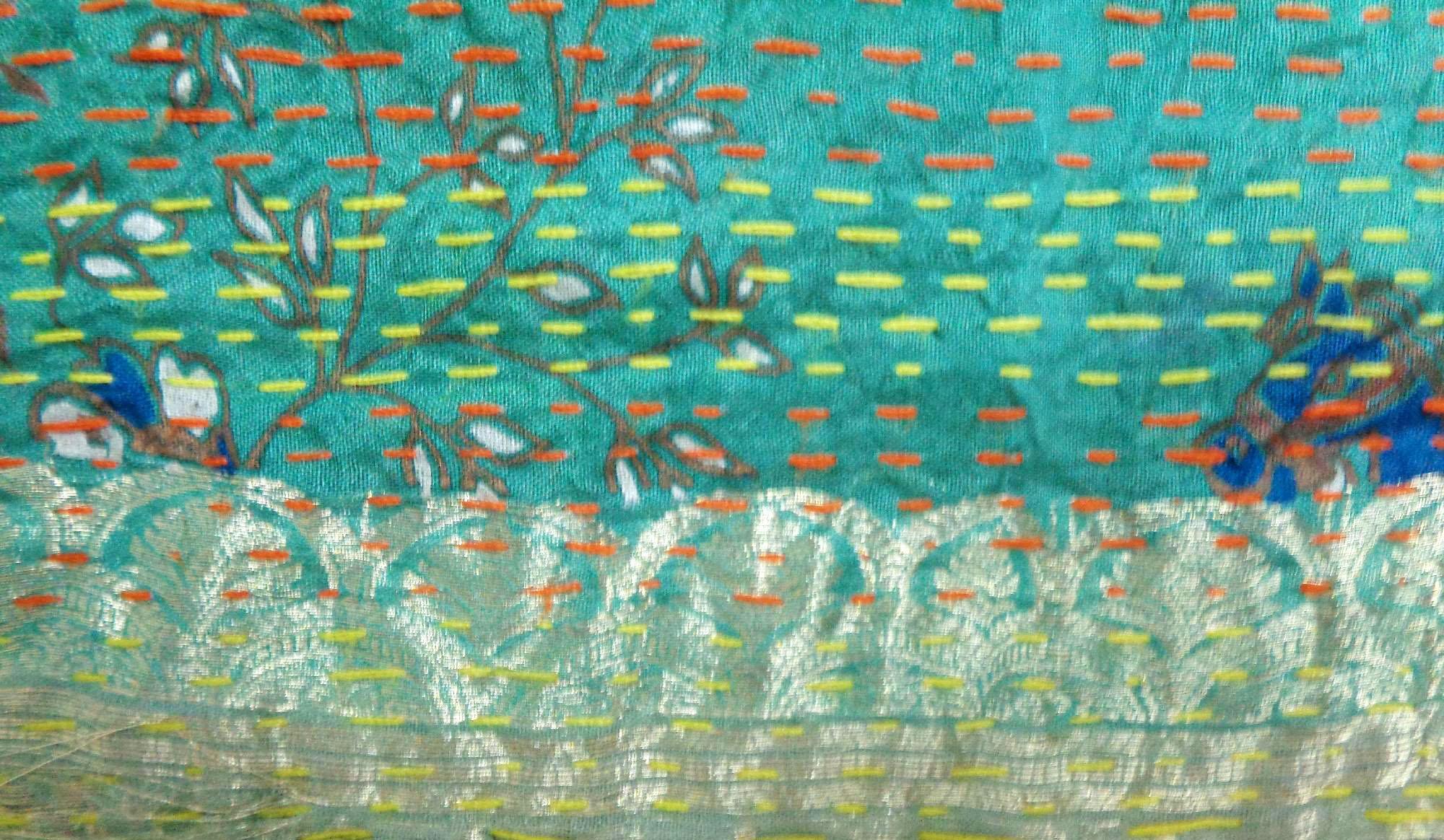 Silk Kantha Scarf Head Wrap Stole Dupatta Hand Quilted Women Scarves Reversible KT83