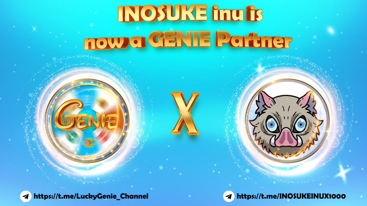 🚀GENIE  ❌ INOSUKE INU 🐽

We are pleasure to announce combinations with 
<a href="/InosukeInux1000/">INOSUKE INU</a> .Marketing support and ideas will bring the best efficiency and development to the project 🤝

👉Genie Presale link: pinksale.finance/launchpad/0x61…