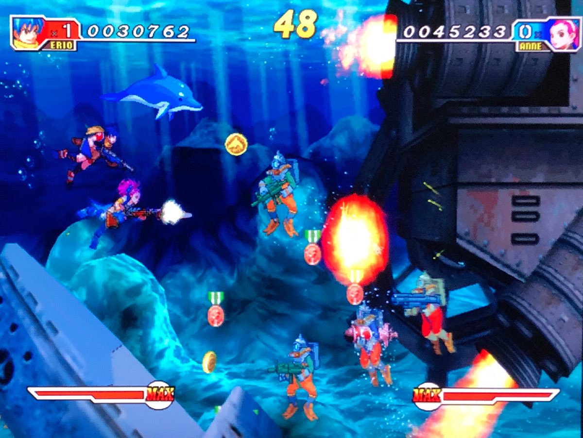 SirArturo3's tweet photo. ¿Cuál es la fusión de estilos más loca que os ha volado la cabeza? En mi caso #EccoTheDolphin y #MetalSlug en este loquísimo y frenético juego de #Sammy llamado #DolphinBlue. En serio, si no lo conocéis tenéis que darle un tiento pero ya mismo!
#Retrogames #PixelArt #arcade https://t.co/0Fd19a5ECO