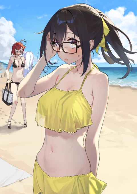 一番早く着替えた柿田さん👓水着
「どう…かな…?」 