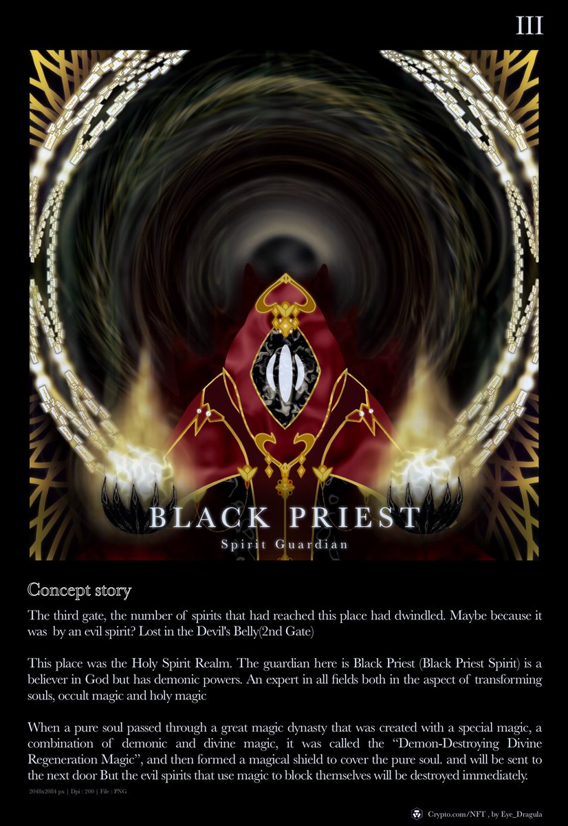 GATE SPIRIT COLLECTION ⛩🧿
New Drop update #03/10 
#03 Black priest spirit guardian ]|[

📈Make an offer 📥 | Buy now 👇
1/1 Edition

crypto.com/nft/collection…

“ Demon Destroy Divine Regeneration Magic ”
#cro #crofam #Cronos #NFTCommumity #NFTs #NFTMarketplace #NFTTHAILAND