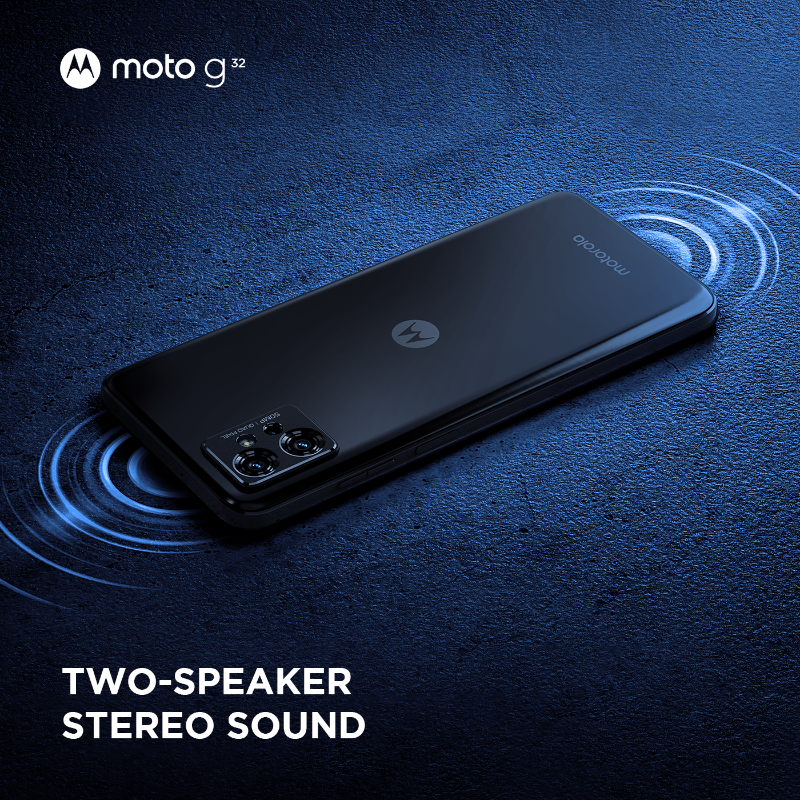 Moto's tweet photo. 🔊 Sound that surrounds 🔊. Immerse yourself in the multidimensional sound of moto g32. 
#gomotog #hellomoto