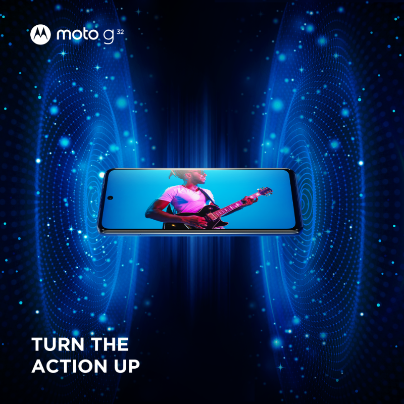 Moto's tweet photo. 🔊 Sound that surrounds 🔊. Immerse yourself in the multidimensional sound of moto g32. 
#gomotog #hellomoto