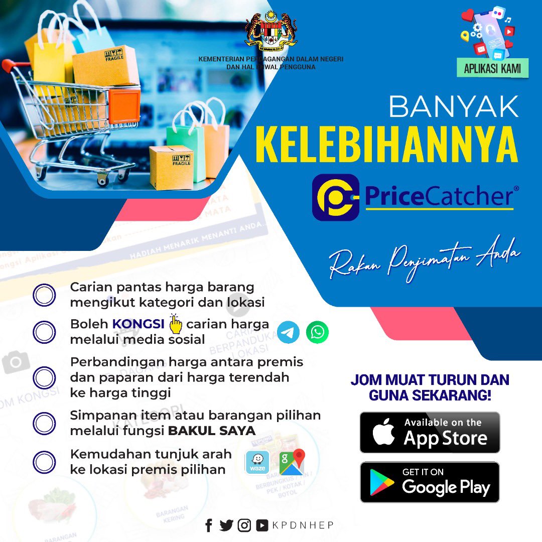 Carian pantas harga barang mengikut kategori dan lokasi. Download Aplikasi Price Catcher sekarang. Rakan Penjimatan Anda! Berbaloi-baloi! 
#KPDNHEP #PriceCatcher