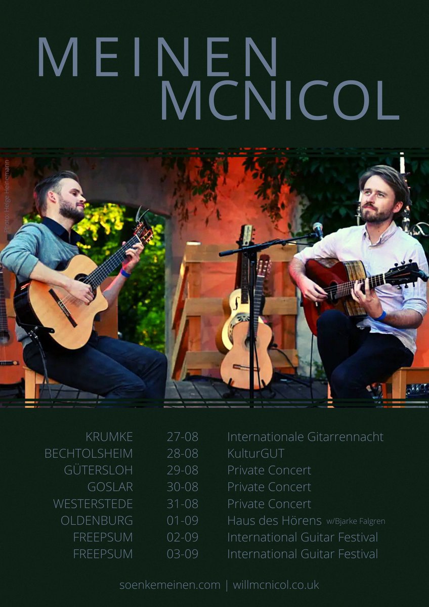 Will McNicol (@willmcnicol) on Twitter photo I’m so looking forward to joining forces with my doppelgänger, and all-round acoustic wizard <a href="/soenkemeinen/">Sönke Meinen</a> for a little tour in Germany at the end of the month. New duets have been brewing as well - should be a corker! Any questions about any of the dates just drop me a line. I’m so looking forward to joining forces with my doppelgänger, and all-round acoustic wizard <a href="/soenkemeinen/">Sönke Meinen</a> for a little tour in Germany at the end of the month. New duets have been brewing as well - should be a corker! Any questions about any of the dates just drop me a line.