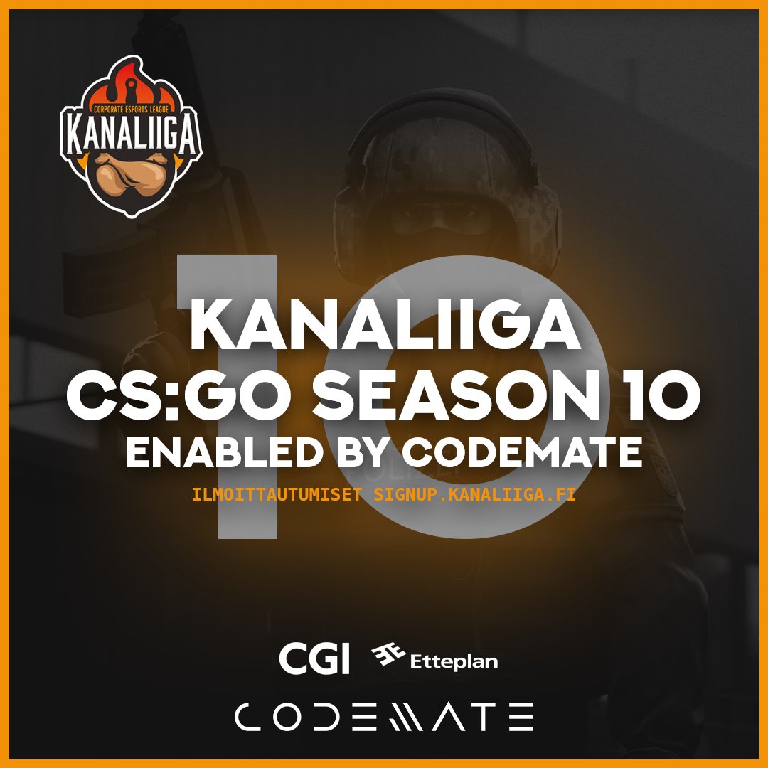 kanaliiga's tweet photo. Kanaliiga CS:GO Season 10, enabled by Codemate. 🐔 Ilmoittautuminen CS-kaudelle on auki vielä 14.8. asti, itse pelit alkavat jo 29.8. 😎 Ole siis nopea ja varmista paikkasi kaikkien aikojen firmaliigakaudelta! 

➡️ https://t.co/bt1aoQEHxu

#kanaliiga #csgofi #esportsfi https://t.co/9EYmSk2i4o