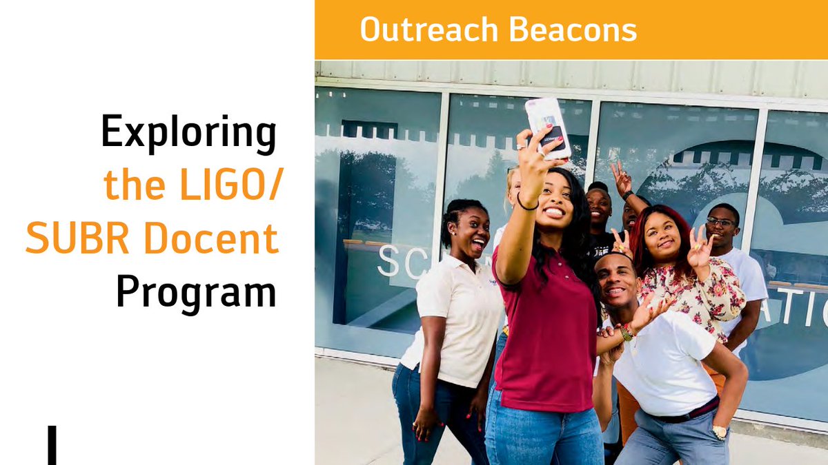 Outreach Beacons! 

William Katzman told us all about the LIGO SUBR Docent Project, which trains <a href="/SouthernU_BR/">Southern University</a> STEM and Education majors in outreach and works towards better diversity in science. (p.23) <a href="/LIGOLA/">LIGO Livingston</a> <a href="/LIGO/">LIGO</a>