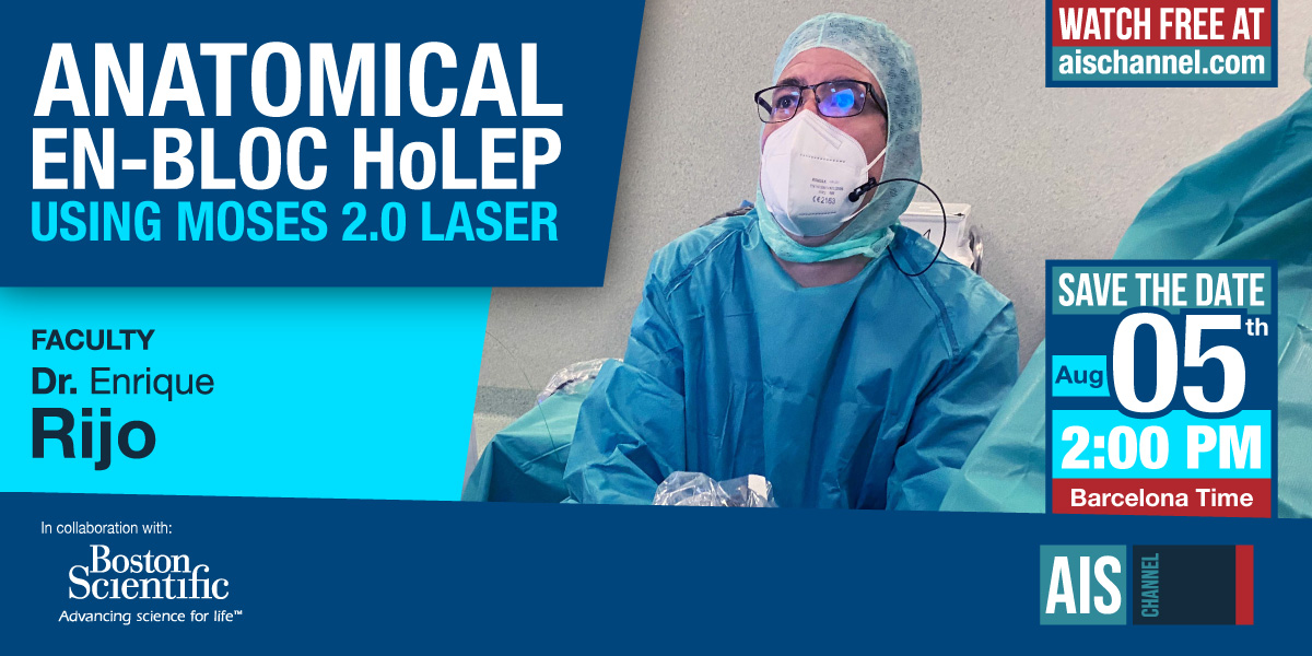 AISMedicalNet's tweet photo. 📌TODAY! Aug 5 at 2 pm (BCN Time) on @AISChannel—Anatomical en-bloc HoLEP using MOSES 2.0 laser + Q&amp;A—with Dr. Enrique Rijo @enrique_rijo &amp; team at Quiron Hospital @quironsalud in Barcelona, Spain 

FREE 🌐 at: https://t.co/T6g5zWrO6w

In collaboration with @bostonsci
#HoLEP https://t.co/mqt93iE6oR