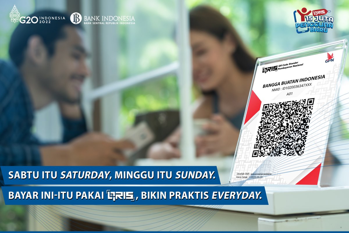 bank_indonesia's tweet photo. Cara ungkapin rasa sayang ke pasangan:

👦Sabtu&amp;Minggu= Weekend, ak &amp; km will never end❌
👦Makan siangnya udah ku bayar #pakaiQRIS🤳ya✅
 
Nah ini baru namanya "talk less do more".😉
Bicara soal transaksi, kalau pengalaman #SobatRupiah #PakaiQRIS yang #BeriMakna, kayak gimana? https://t.co/Do3FBbT0wT