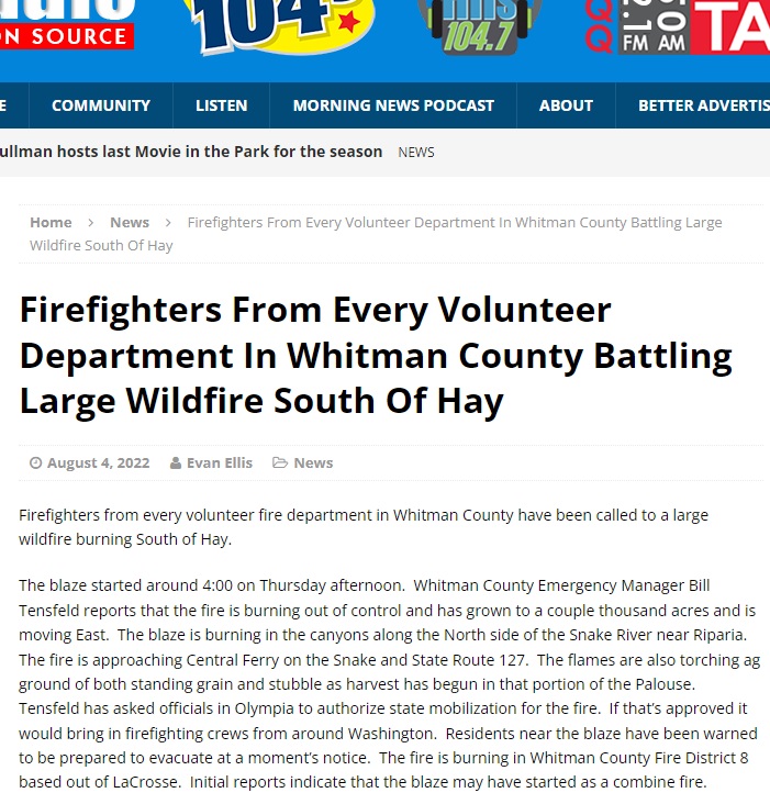 BCWildfireHelp's tweet photo. #WAfire | #RipariaFire s/o #HayWA
*New fire start - #WhitmanCounty
"The fire is burning out of control, moving East, burning in the canyons along the North side of the #SnakeRiver near #Riparia & approaching #CentralFerry on the Snake & State Route 127."
https://t.co/6FhpsvUjly https://t.co/ZDfy9mOdsO