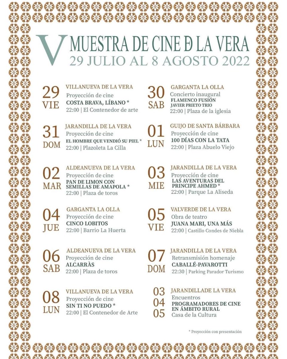 BalcondelaVera's tweet photo. El 29 de julio dio comienzo la V Muestra de Cine de la Vera. Durará has el 8 de agosto y se proyectarán películas de cine independiente internacional al aire libre. También habrá espectáculos de teatro, música y danza. La muestra tendrá lugar en varios pueblos de la Vera https://t.co/IO6CONnbYh
