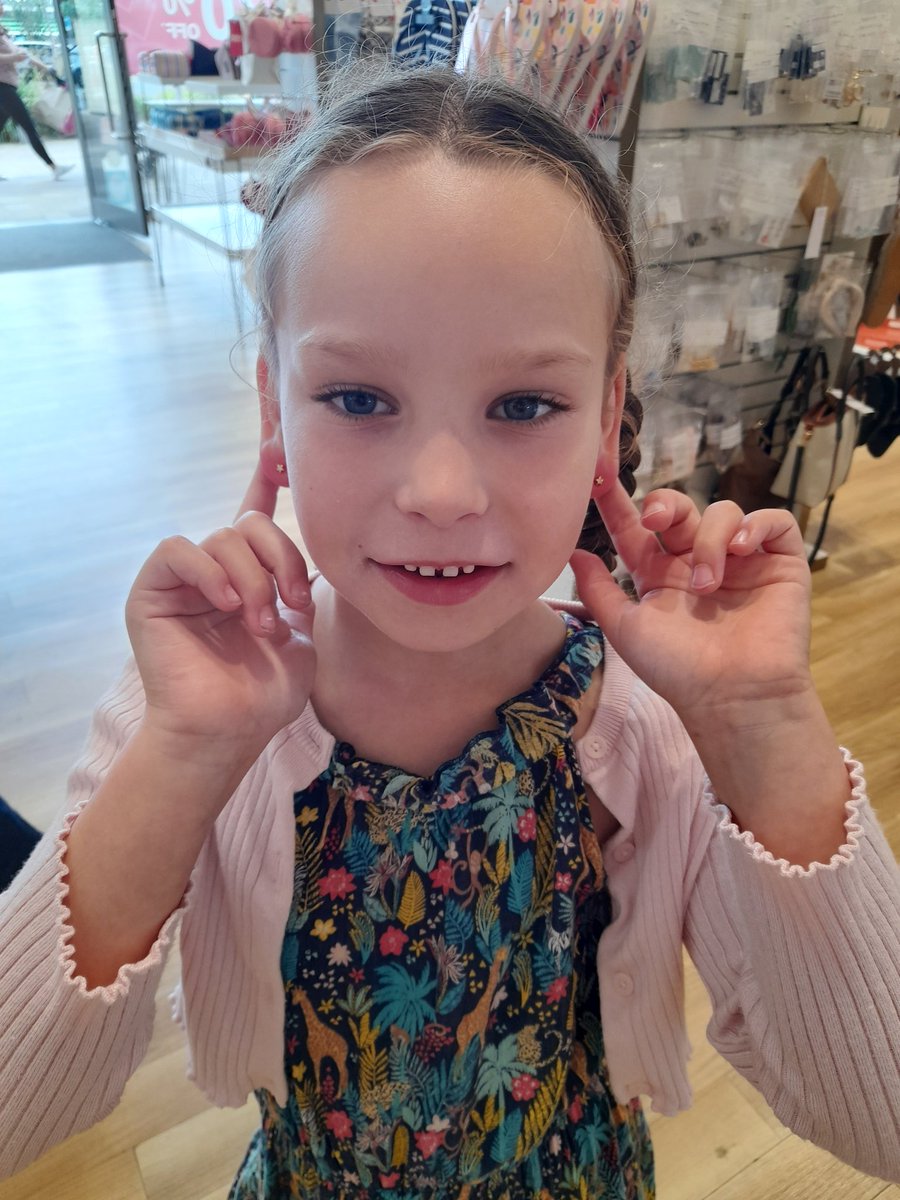 Kimmielmer's tweet photo. Busy two weeks. Ears pierced. Hospital visit, swimming lessons, riding lessons, weekend in Wales, and still so many fun things coming up. https://t.co/7CYLrI9Zo0