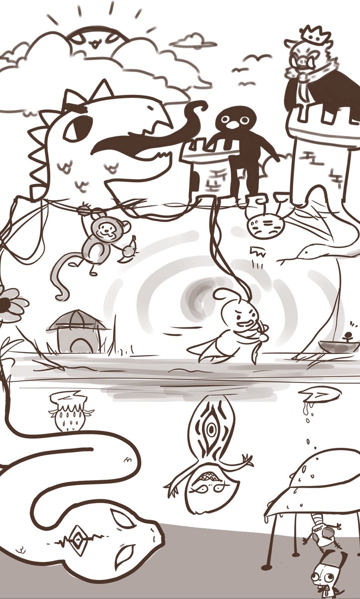 Cattachix's tweet image. Egg and I did a #drawing challenge! We drew a picture and then sent the bottom section to the other person. Then we added on based on that bottom part! Was very fun, def recommend trying ^^