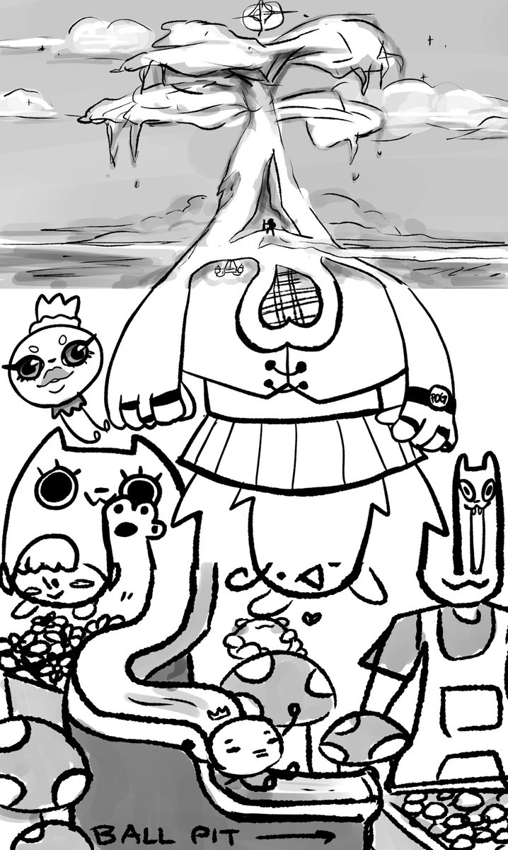 Cattachix's tweet image. Egg and I did a #drawing challenge! We drew a picture and then sent the bottom section to the other person. Then we added on based on that bottom part! Was very fun, def recommend trying ^^