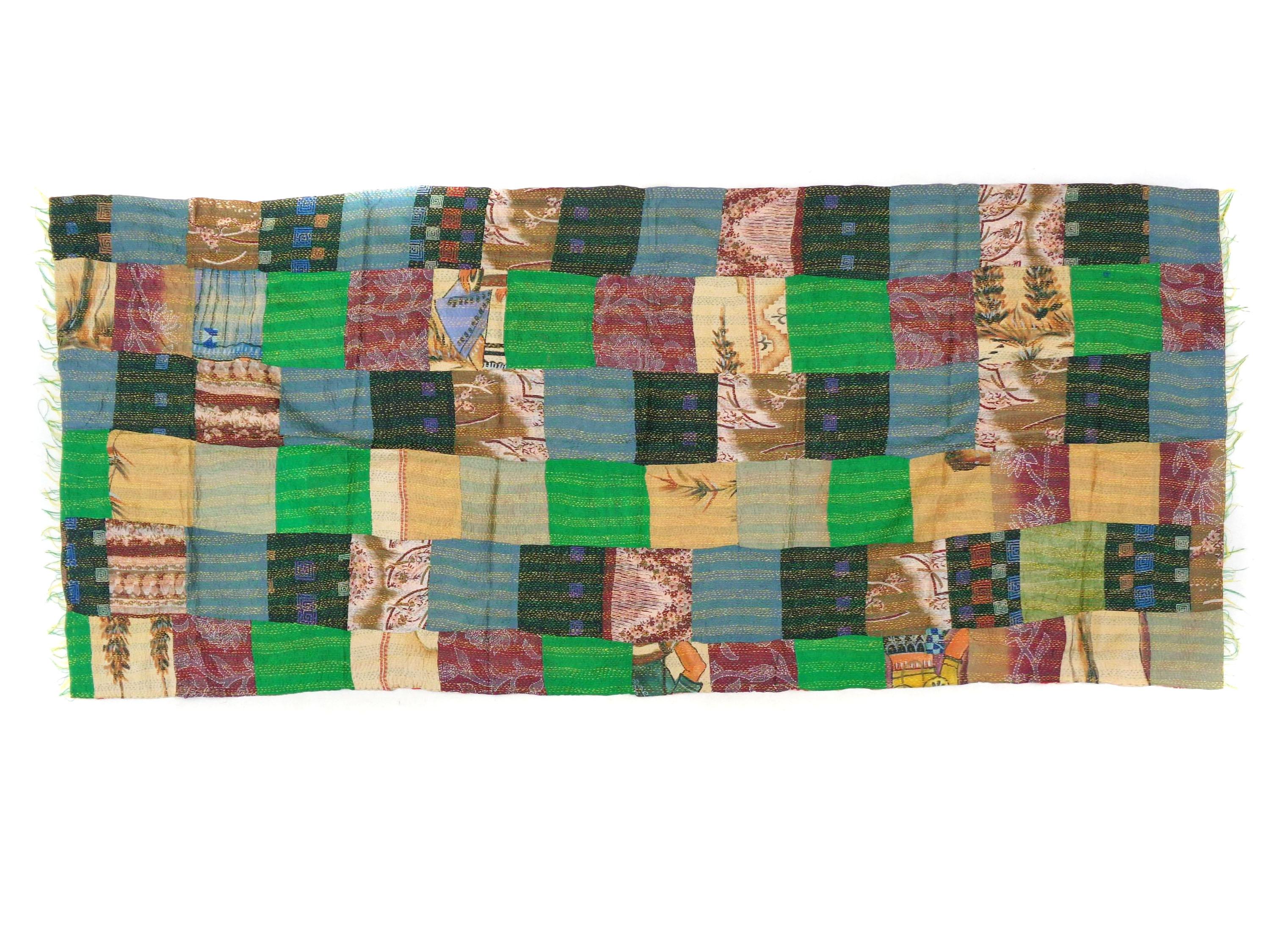 Handmade patchwork long Silk Scarf Neck Wrap Stole veil Kantha Embroidered Scarf Veil Boho Scarves KU95