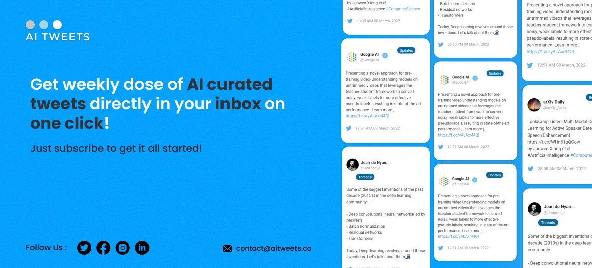 AITweetsco's tweet photo. 👋Hey! Find out the latest trends in AI, just in one click!! 👋

Yes, you heard it right!!

No need to go through the whole Twitter to find out what's going on in the AI Universe! Simply, Subscribe to AITweets, and we have got you covered! 👇

Subscribe: https://t.co/WQIBZX7PyM https://t.co/gooNI8w5aC