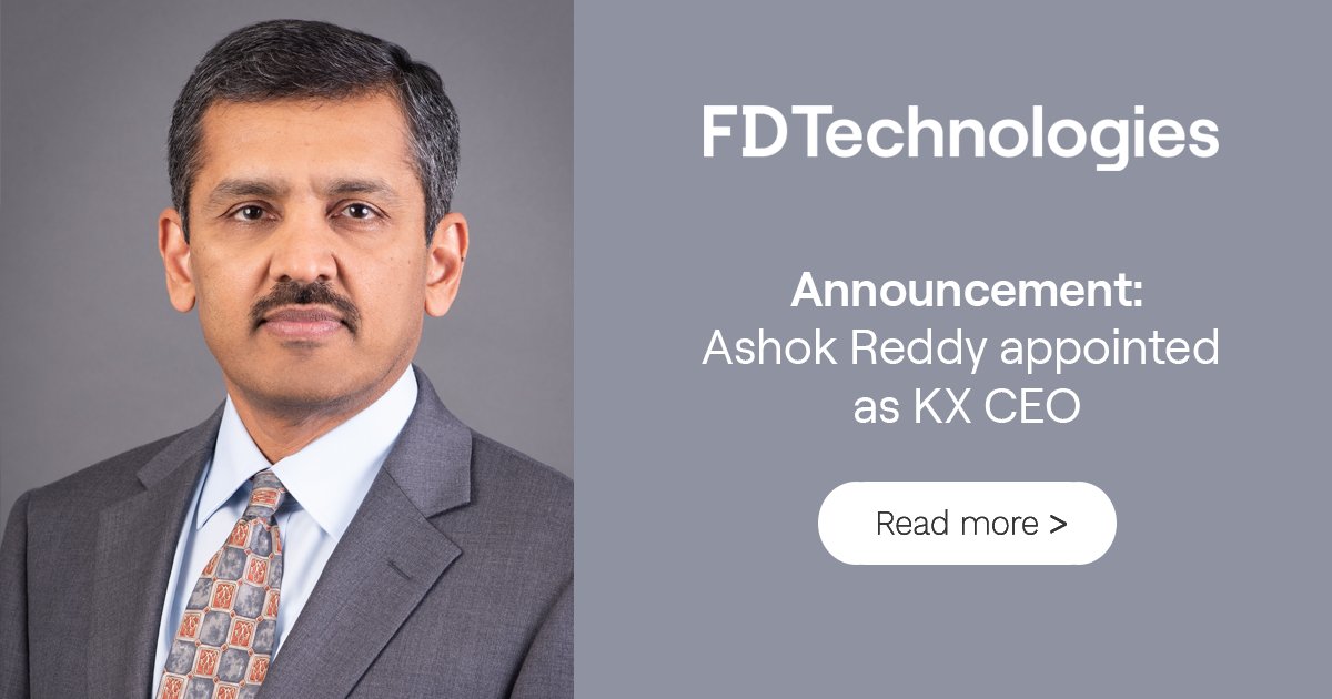 Today, FD Technologies announced the appointment of Ashok Reddy as Chief Executive Officer of KX, reporting directly to Group CEO Seamus Keating. Read on to learn more about his established track record and the growing opportunity for the business here: bit.ly/3w2teV1