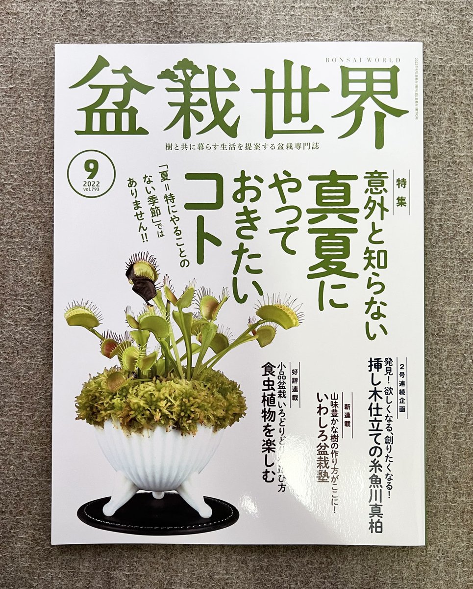 【盆栽世界9月号予告】
樹と共に暮らす生活を提案する盆栽専門誌『盆栽世界』最新号は8/4発売済!
今回の #水やる は知る人ぞ知る3人の盆栽女子会ですが、もはや1ページ目がオチです。描けなかった笑
本誌メイン特集は「真夏にやっておきたいコト」。思い切った表紙に注目! #盆栽 #bonsai #水やる 