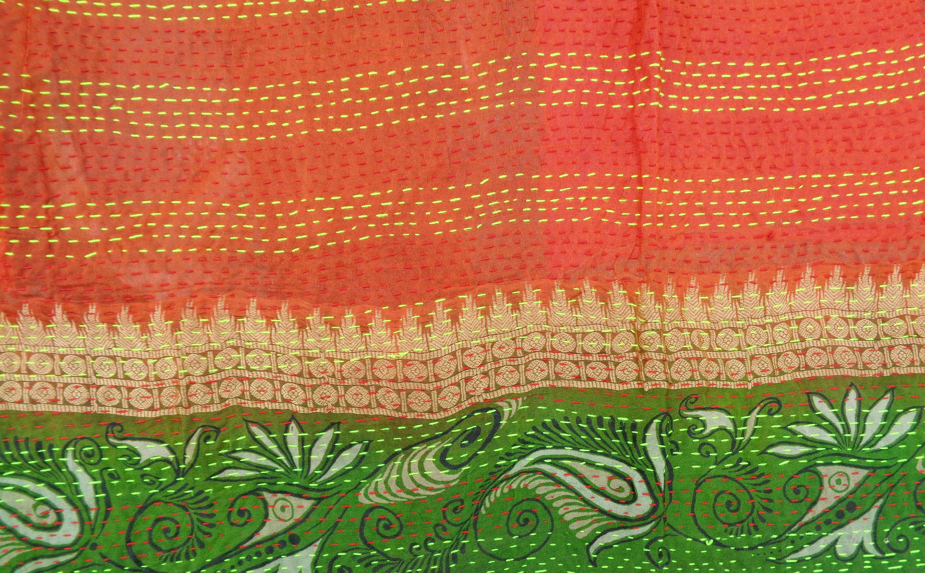 Handmade patch work long Silk Kantha Scarf Neck Wrap Stole veil Hand Quilted Women Shawl Stitched KU94