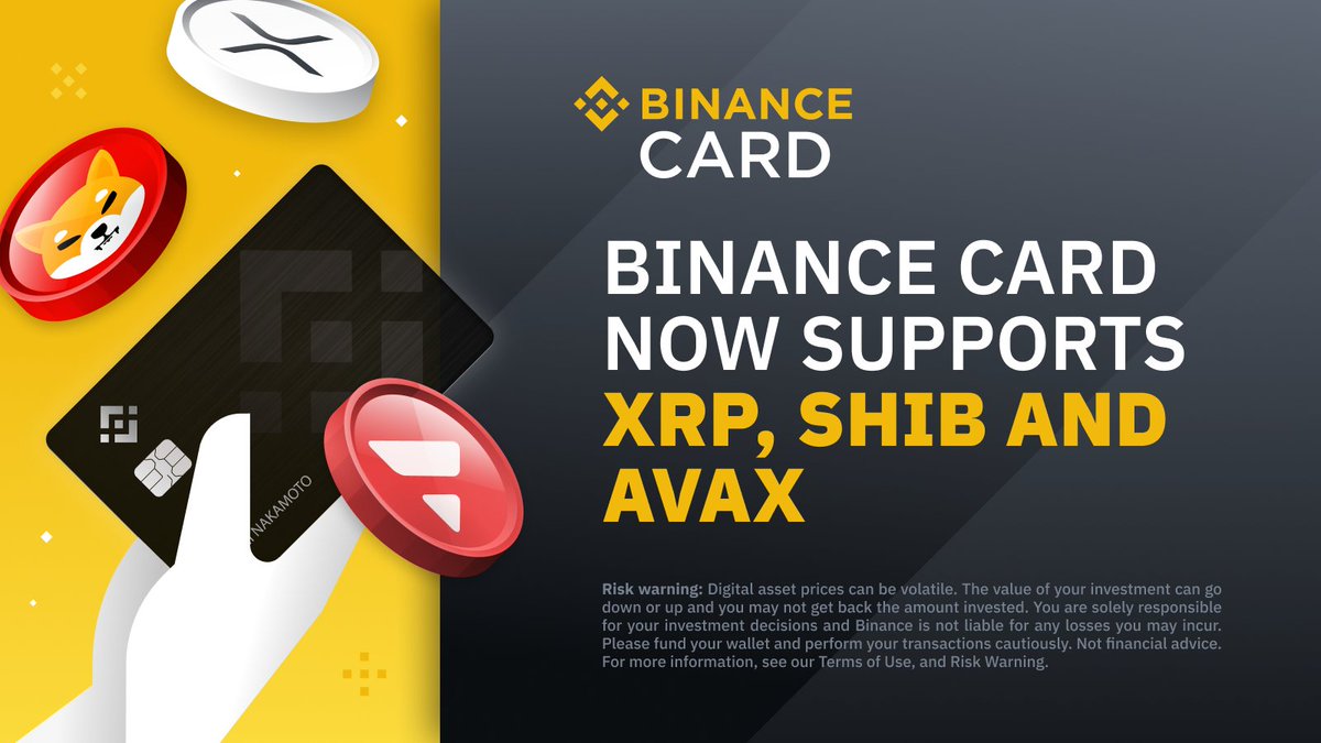 #Binance Card has added $XRP, $SHIB and $AVAX to the list of supported cryptocurrencies. Find out more ➡️ binance.com/en/support/ann…