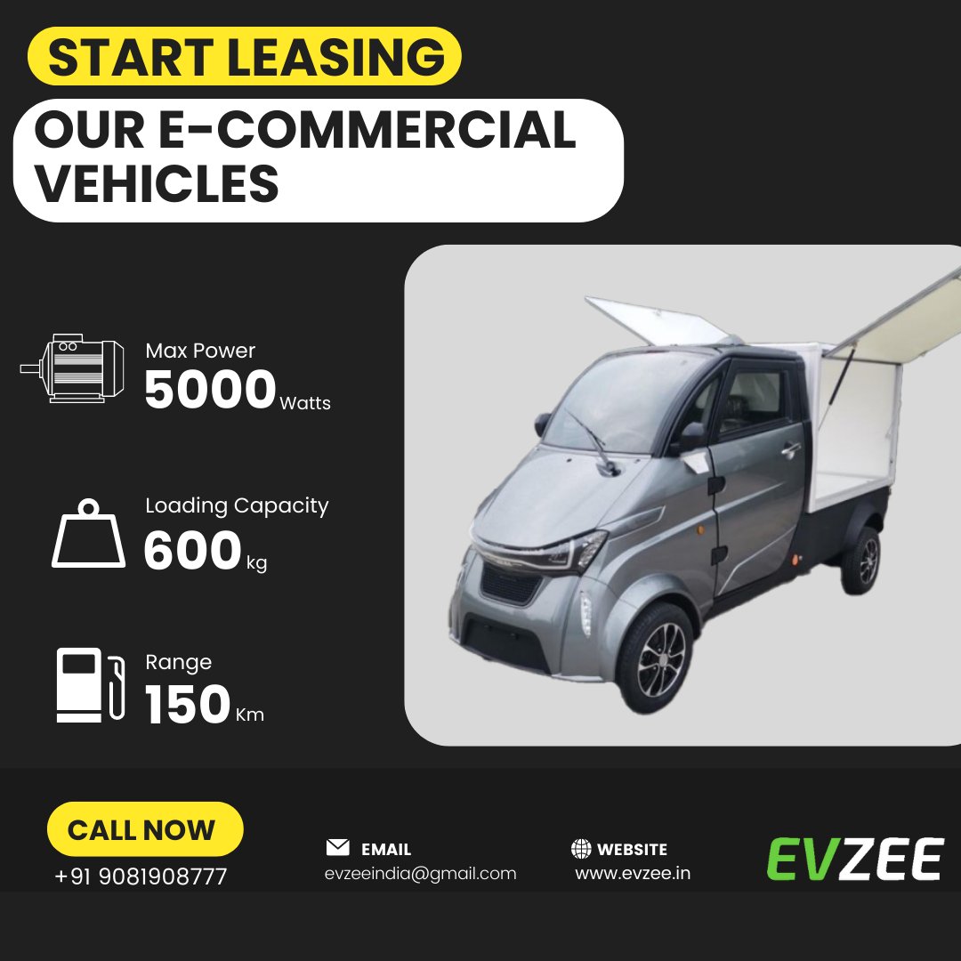 evzeeindia's tweet photo. Save money on delivery expenses by renting our electric commercial vehicles which are built to provide exhilarating power and exceptional mileage! With a loading capacity of 600kgs, more than 200+ logistic companies trust our vehicles. Call +91 90819 08777 to know more! #india https://t.co/5zuLOFBB69