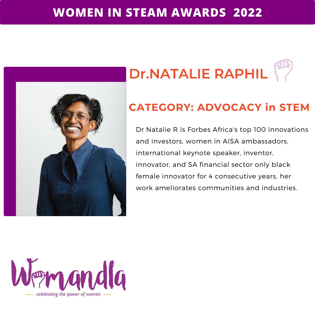 Womandla1's tweet image. Dr Natalie Raphil is the founder of Robots can think organisation.  Dr Natalie is Forbes Africa's top 100 innovations and investors, women in AISA ambassadors, international keynote speaker, and SA financial sector only black female innovator for 4 consecutive years.
