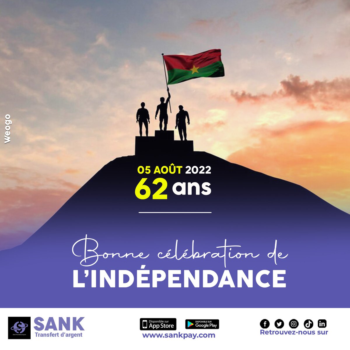 Sankpay's tweet photo. 5 août 1960 - 5 Août 2022 : Heureuse célébration d'indépendance à notre chère Patrie Le Burkina Faso.

Vivement que nous puissions inculquer en nous l'amour du pays : le Patriotisme

Visitez nous sur https://t.co/7R1RIcKtQd https://t.co/xf1kbsvOku