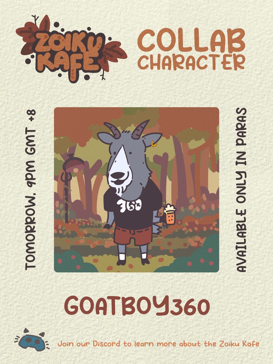 zoikukafe's tweet photo. 🍂 Zoiku Kafe 🍂
--
1st Collab Character visited the Zoiku Kafe.
Available tomorrow, 9PM GMT+8.

--
collaboration with @Goatboy_360 
--
Collection : https://t.co/2UZgqJVSQy
--
Discord : https://t.co/XLgkSaHez9
--
#HypeDAO #NFTCommunity #nftcollector #NFTdrop #NFTs  #NEAR $Near https://t.co/galBm2GFzI
