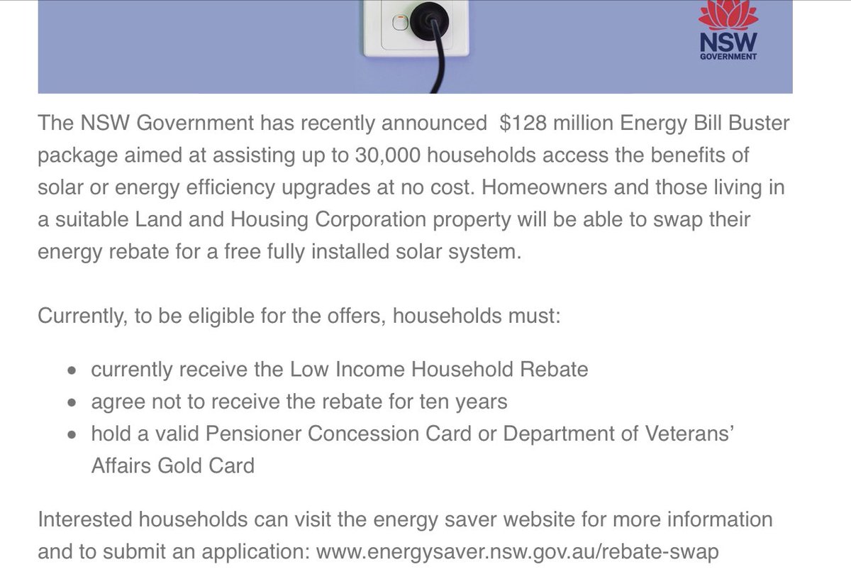 Kate3015's tweet image. NSW Energy Bill Buster Program. 

Nice to see the NSW LNP Govt doing something practical to assist up to 30,000 low income households to mitigate rising energy costs. 

#NSWpol 
#PracticalHelp