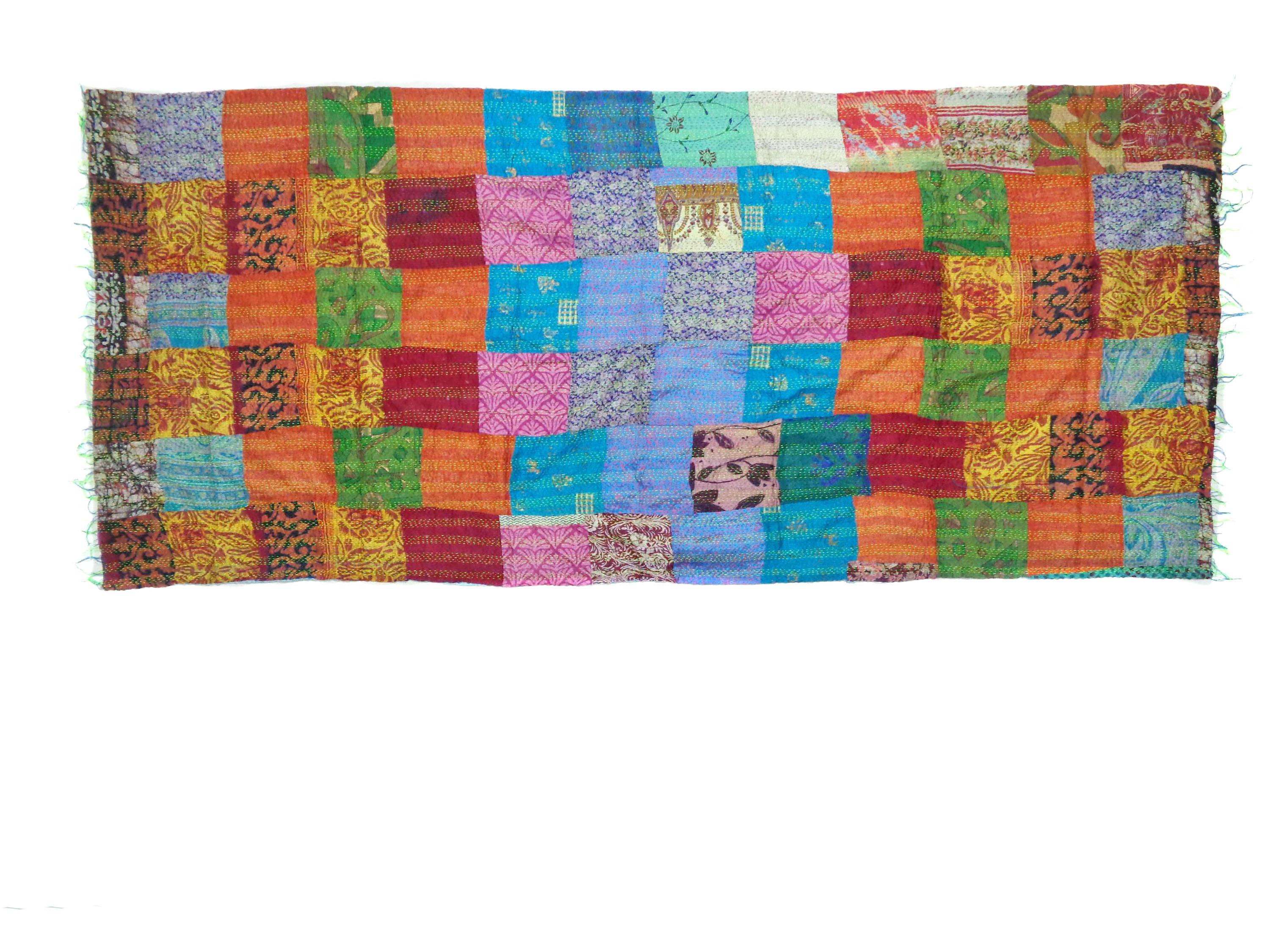 Handmade patchwork long Silk Kantha Scarf Neck Wrap Stole Dupatta Hand Quilted Women Shawl Stitched KU83