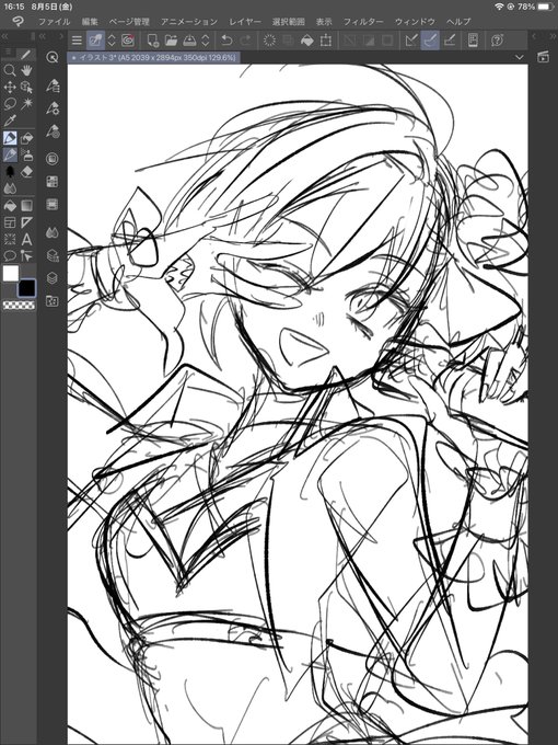 なんかアイドルみたいなきらきらの雰囲気の絵が描きたくなったが新しくキャラ作るのもアレだし仕方ないからななおにアイドルさせたラフ 