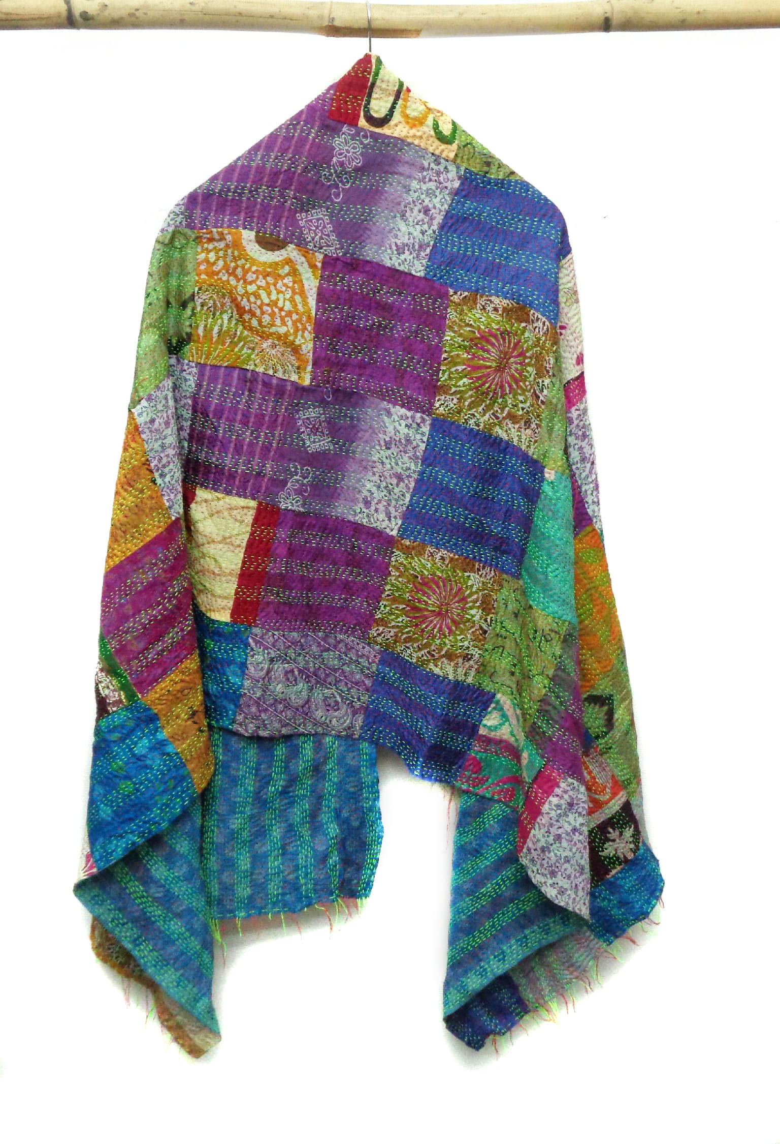 Handmade patchwork long Silk Scarf Head Wrap Stole veil Kantha Embroidered Scarf Veil Boho Scarves KU81