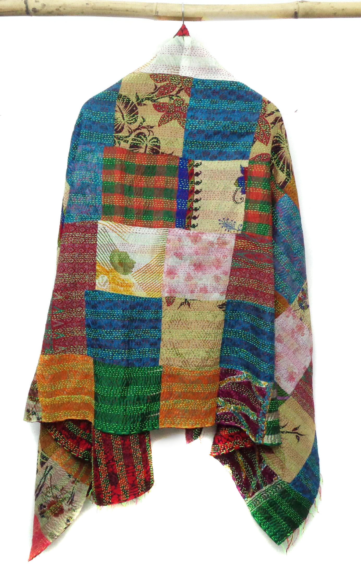 Handmade patch work long Silk Kantha Scarf Neck Wrap Stole Dupatta Collar Neckerchief Scarves KU80