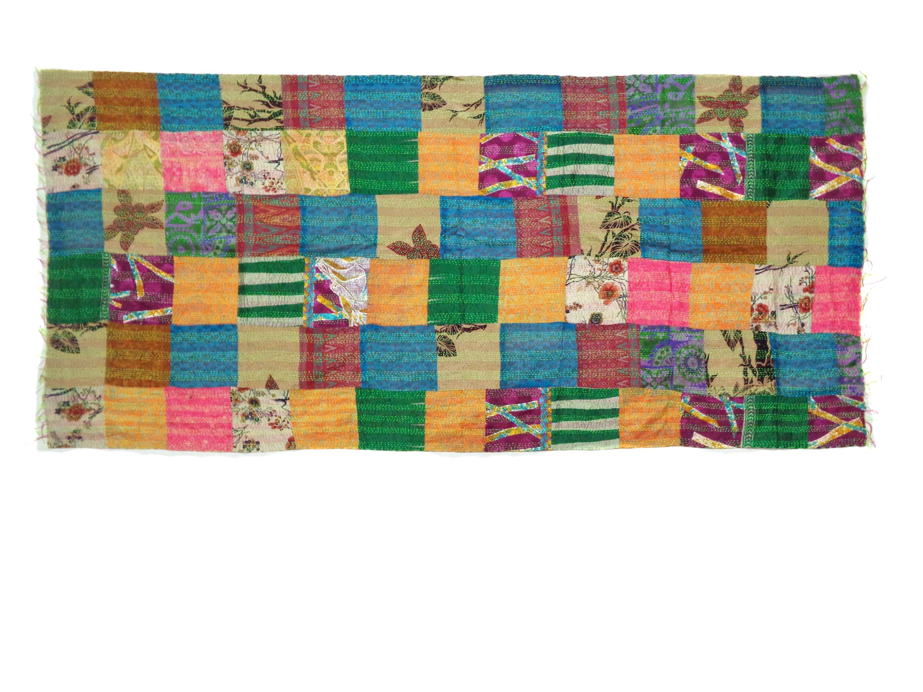 Handmade patchwork long Silk Kantha Scarf Head Wrap Stole Dupatta Collar Neckerchief Scarves KU77