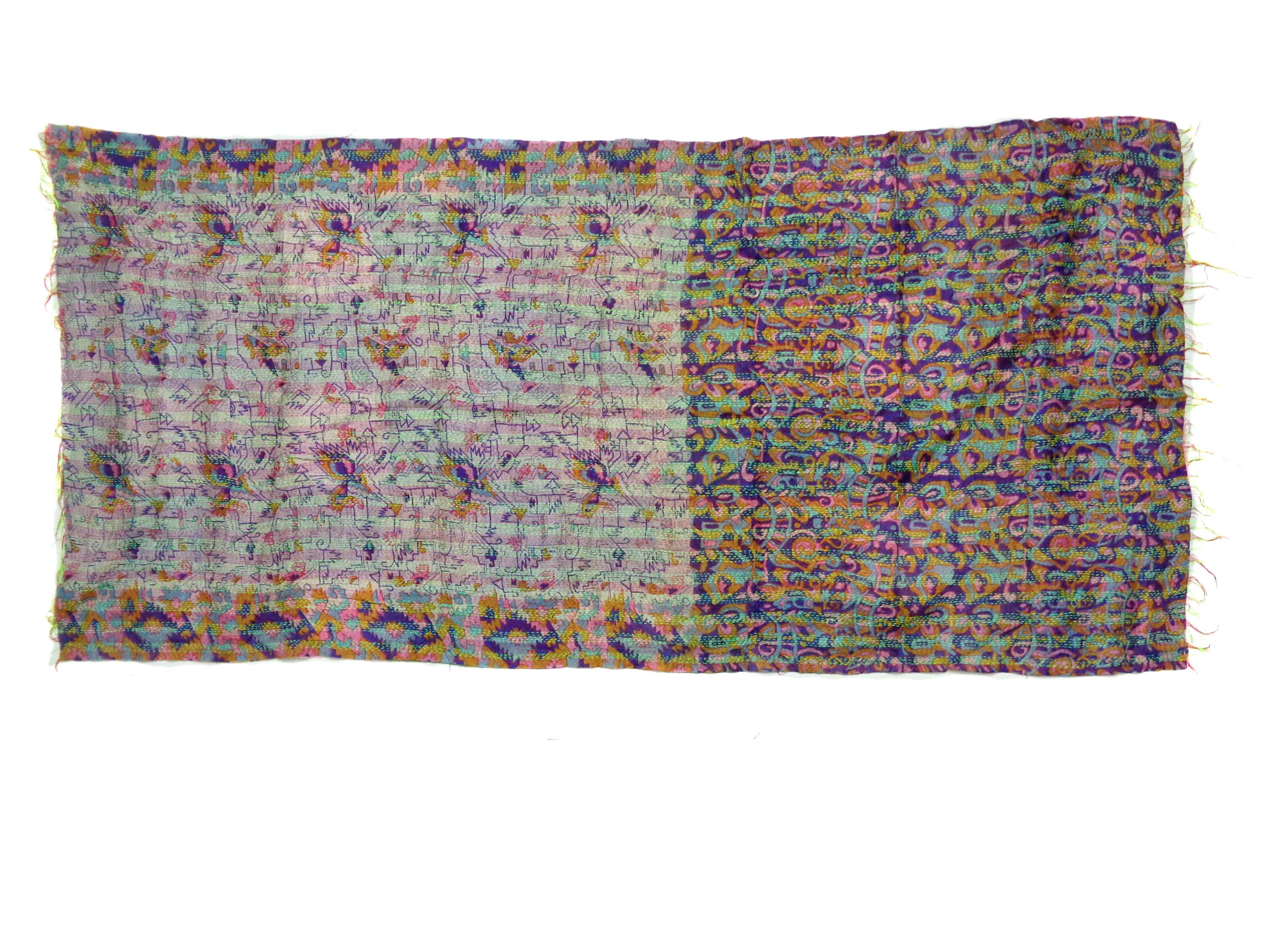 Handmade patchwork long Silk Kantha Scarf Head Wrap Stole Dupatta Hand Quilted Women Shawl KU75