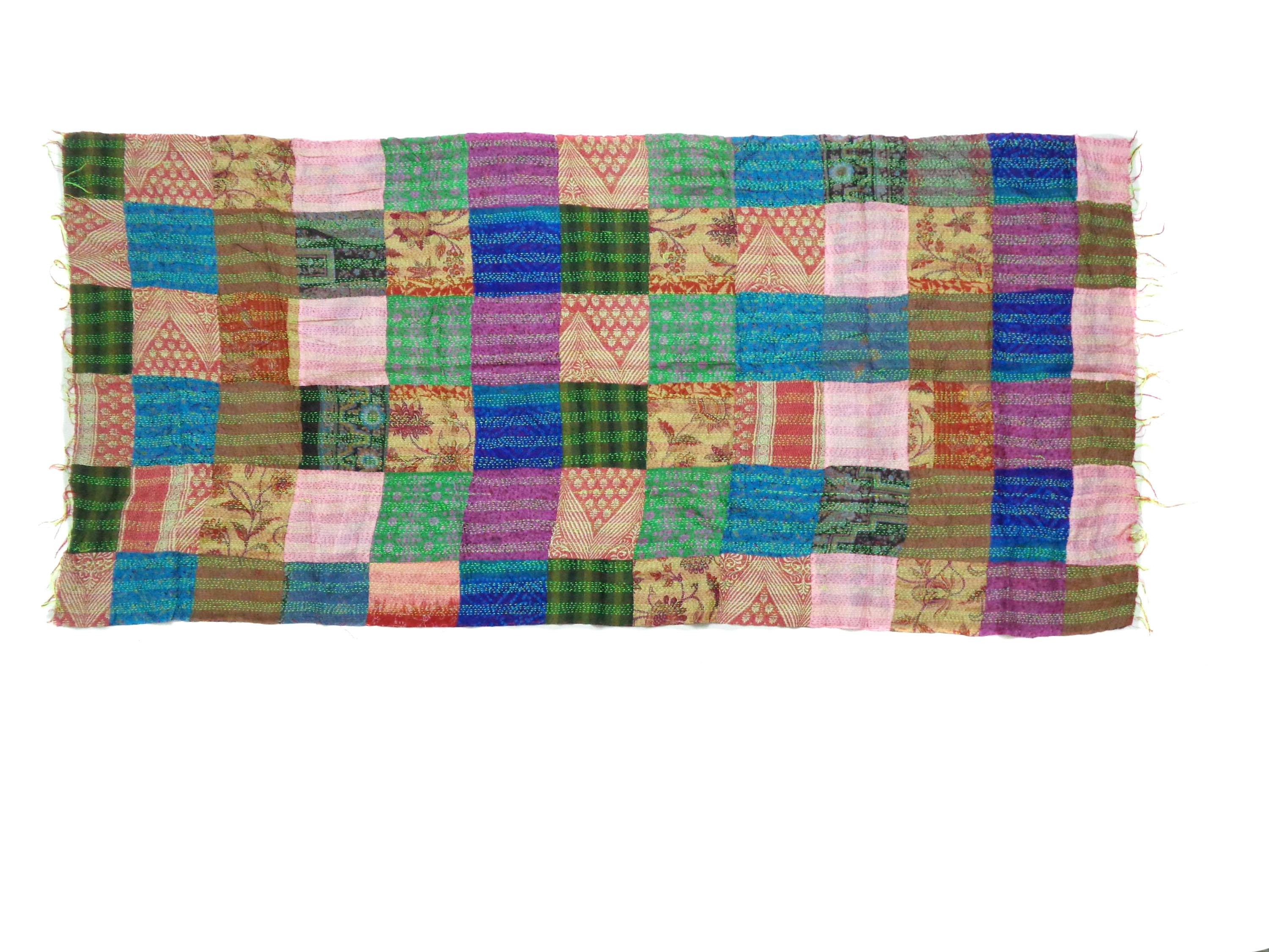 Handmade patchwork long Silk Kantha Scarf Head Wrap Stole Dupatta Hand Quilted Women Shawl KU75