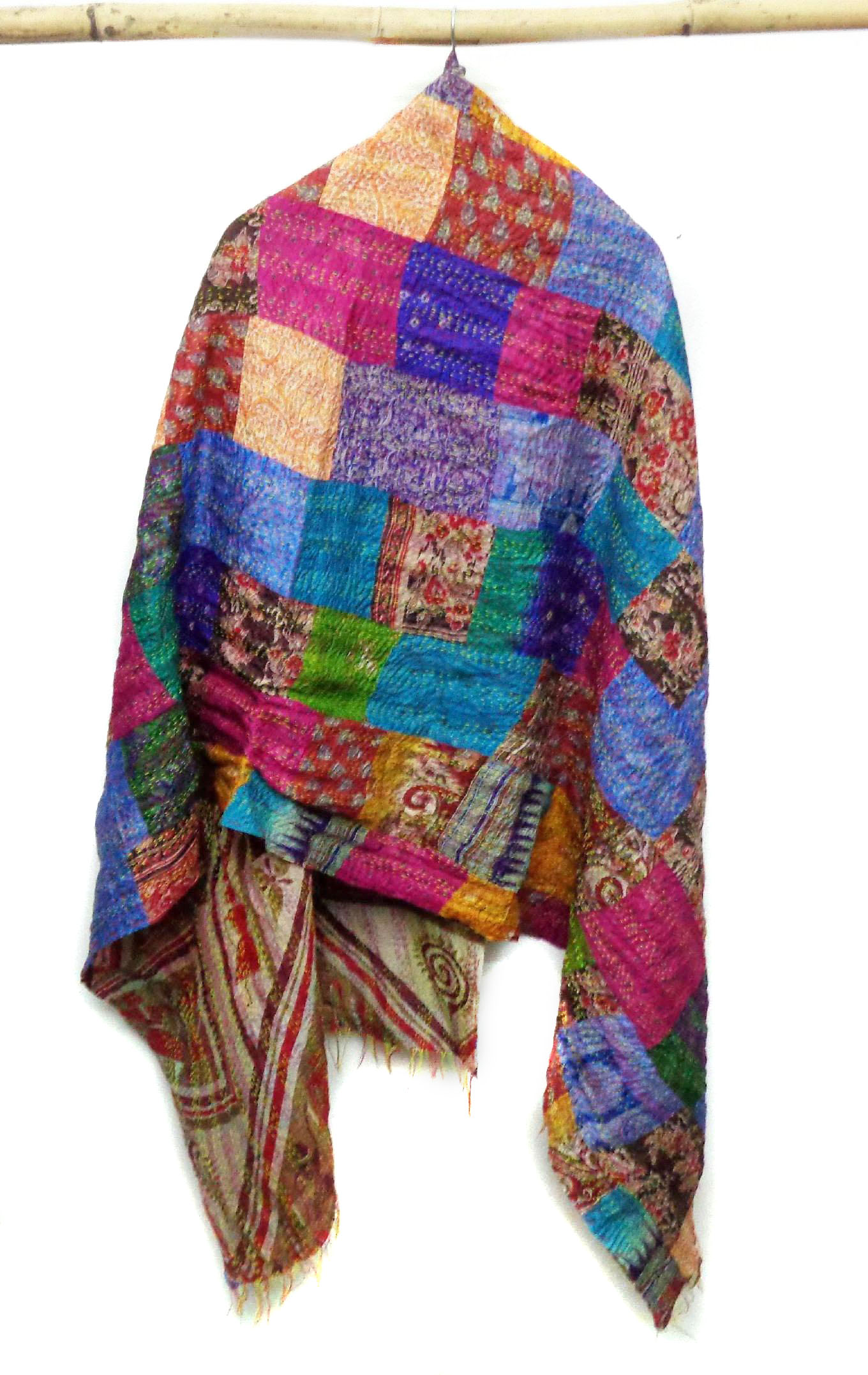 Handmade patchwork long Silk Kantha Scarf Head Wrap Stole veil Hijab Scarves Reversible Sew KU70