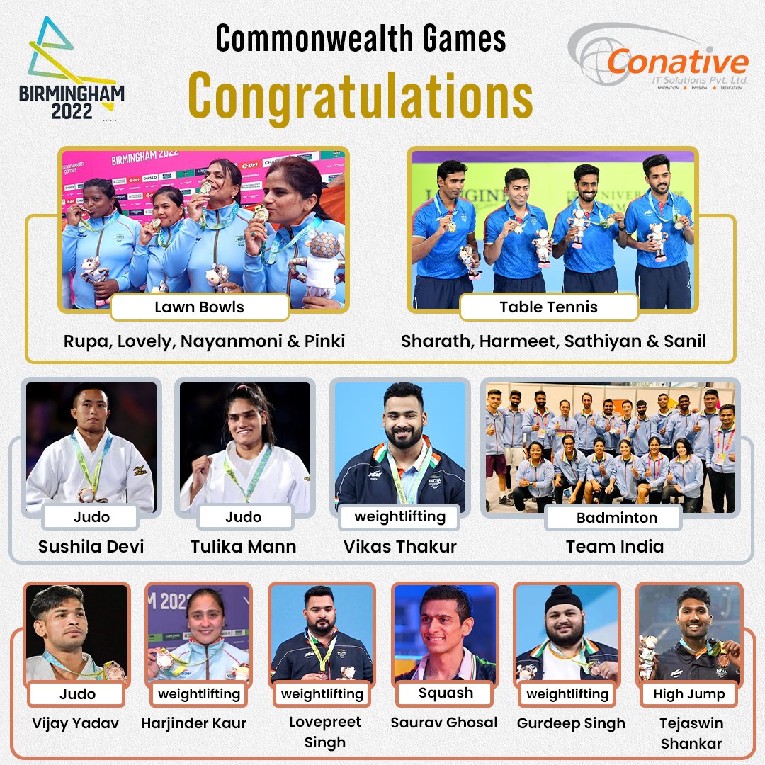 CITSINDORE's tweet photo. Wishing a very heartiest congratulations to our Indian athletes for making proud moment for our country in Commonwealth Games 2022 at Birmingham 💐🙏😊.
#rupa #lovely #nayanmoni #pinki #sharath #harmeet #sathiyan #sanil #sushila #tulika #vikas #vijay #harjinder #TeamIndia https://t.co/ys2WEopK7W