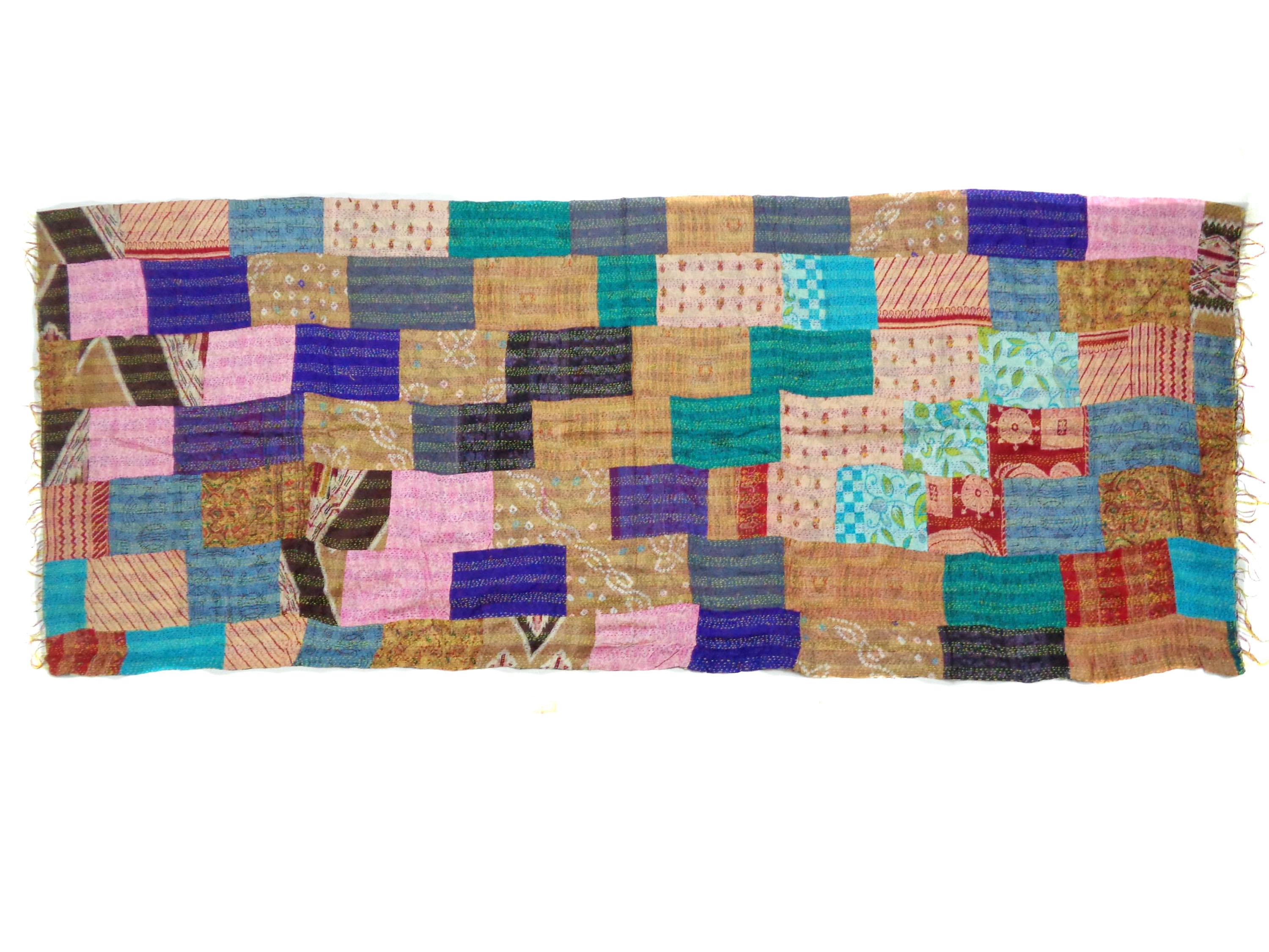 Handmade patchwork long Silk Kantha Scarf Neck Wrap Stole veil Hijab Scarves Reversible Sew KU66