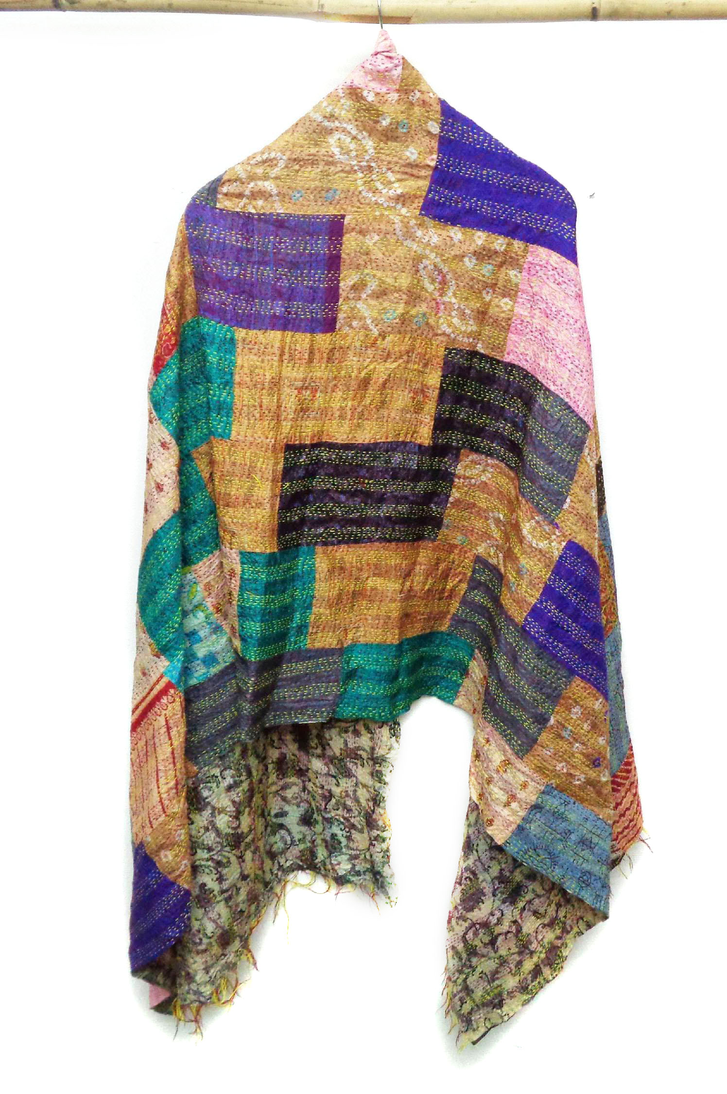 Handmade patchwork long Silk Kantha Scarf Neck Wrap Stole veil Hijab Scarves Reversible Sew KU66