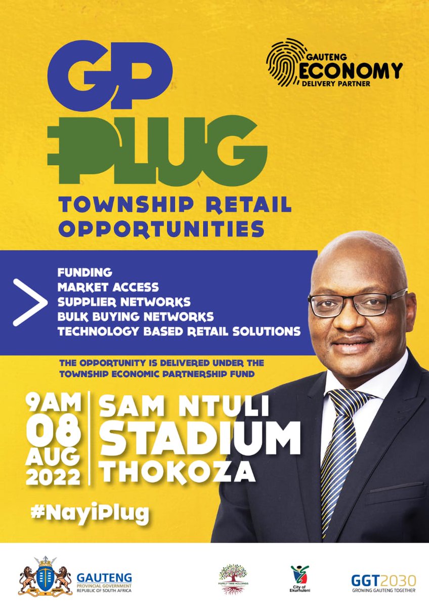 TauParks's tweet photo. The ground-breaking #GPTownshipRetail Programme is part of @GautengProvince efforts to promote an inclusive township economy, address inherited historical wrongs, showcase locally manufactured products, &amp; empower township residents and communities.
#NayiPlug #YearOfImplementation https://t.co/dtC7zZ7hpi