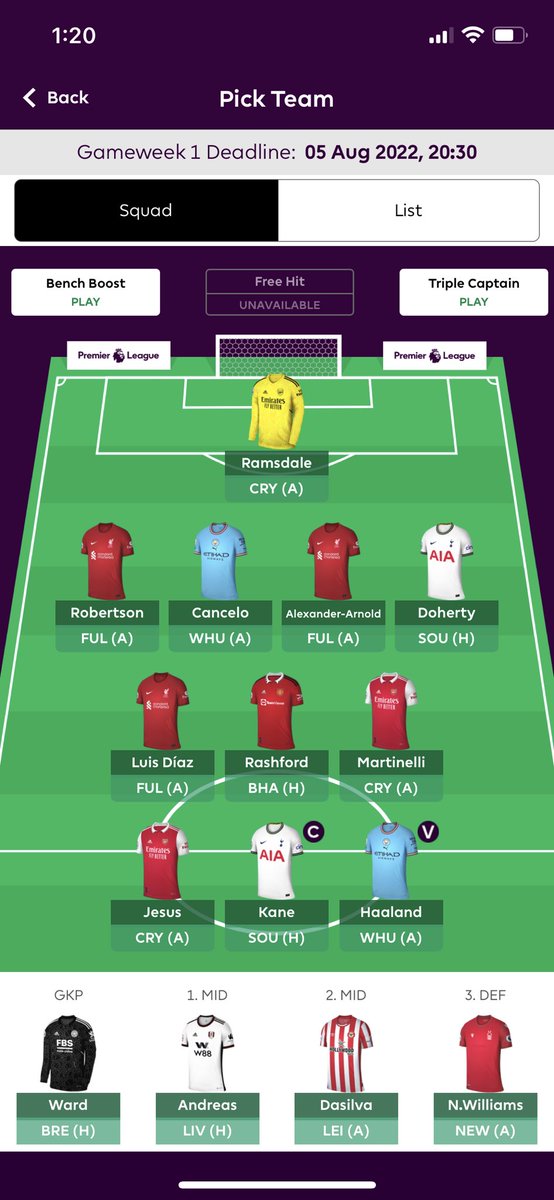 ChariCostas's tweet photo. Real Chariedad Gameweek1 team 🥳
🌪 Kane 🌪 Captain
#FPL #FPLCommunity #gw1 #finalteam @FPLgeek20 https://t.co/lXo1BUSNqA