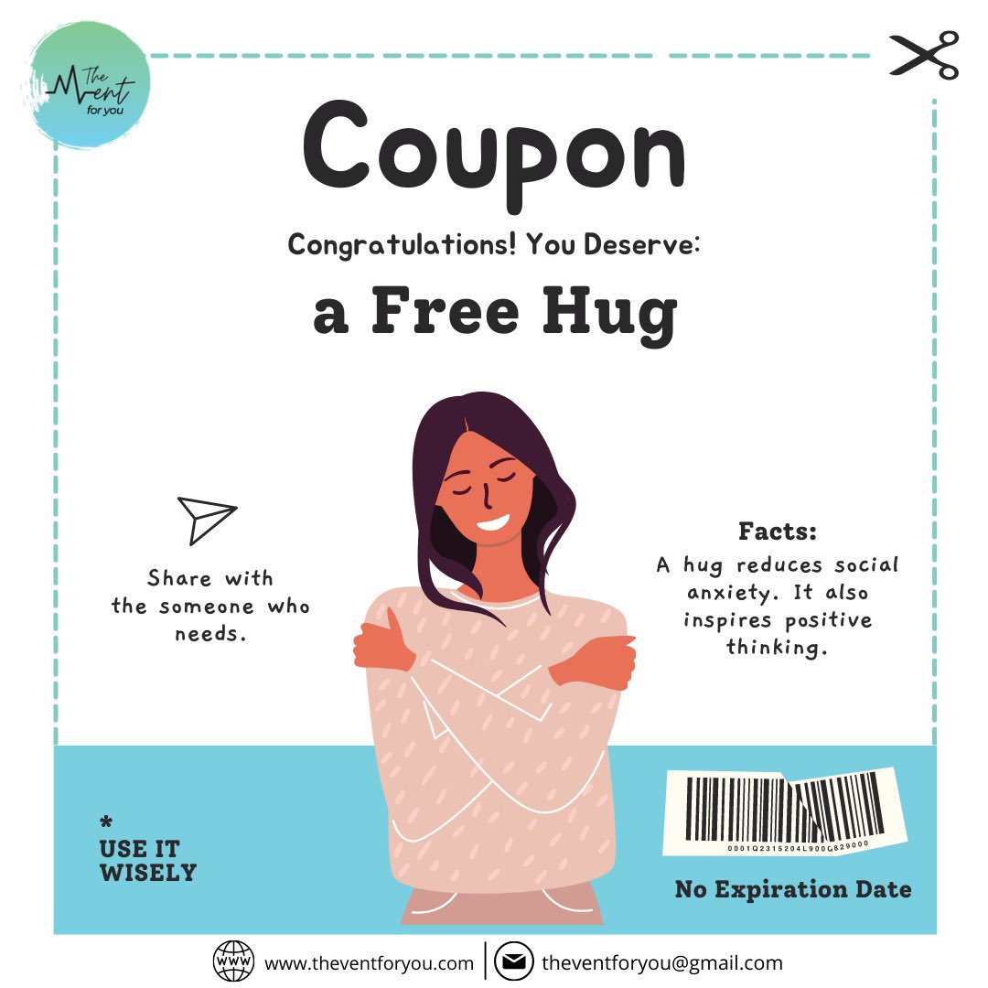 theventforyou's tweet photo. Congratulations you have received a surprise coupon today💓
Hope it makes your day ☺️
Share it with your loved ones too and let them know you love them 💓
#freehug #hug #love #lovelanguage #gesture #friendship #relationships #family #coupons #coupon #scratchcard #gift #positivity https://t.co/z72bDpC8NO