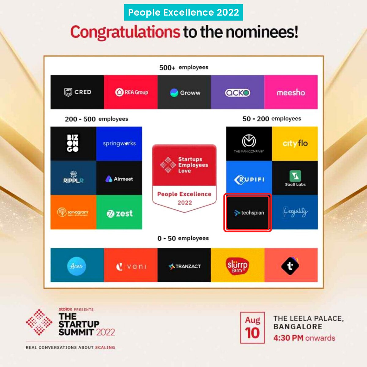 Techspian_'s tweet image. We are proud to be nominated in the &quot;𝐒𝐭𝐚𝐫𝐭𝐮𝐩𝐬 𝐄𝐦𝐩𝐥𝐨𝐲𝐞𝐞𝐬 𝐋𝐨𝐯𝐞&quot; Program!

👉🏻 In categories:

· 𝗣𝗲𝗼𝗽𝗹𝗲 𝗘𝘅𝗰𝗲𝗹𝗹𝗲𝗻𝗰𝗲

· 𝗕𝗲𝘀𝘁 𝗙𝗼𝗿 𝗪𝗼𝗺𝗲𝗻

· 𝗕𝗲𝘀𝘁 𝗣𝗲𝗼𝗽𝗹𝗲 𝗣𝗿𝗮𝗰𝘁𝗶𝗰𝗲𝘀

Kudos to the entire Techspian community &amp;amp; our HR team.
