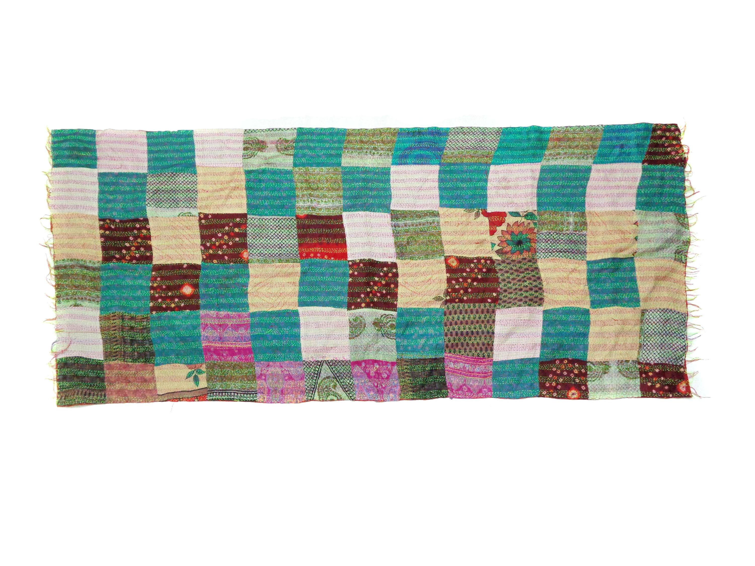 Handmade patchwork long Silk Kantha Scarf Head Wrap Stole Dupatta Hand Quilted Women Gypsy KU53