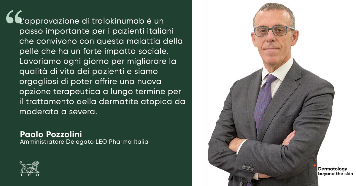 LEOPharmaIt's tweet photo. E’ stata approvata da AIFA la rimborsabilità per tralokinumab, il primo anticorpo biologico sviluppato per neutralizzare in maniera specifica l’IL-13, una citochina chiave nel processo infiammatorio della #DermatiteAtopica. https://t.co/8bz9GsBtRz