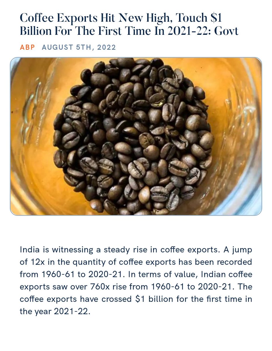 Coffee Exports Hit New High, Touch $1 Billion For The First Time In 2021-22: Govt news.abplive.com/business/coffe… via NaMo App