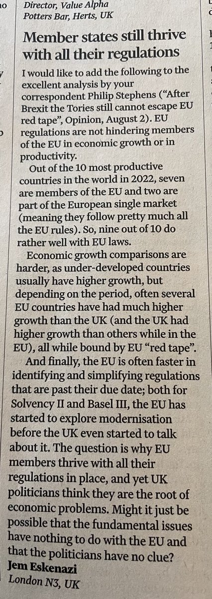 Nice letter in the FT today