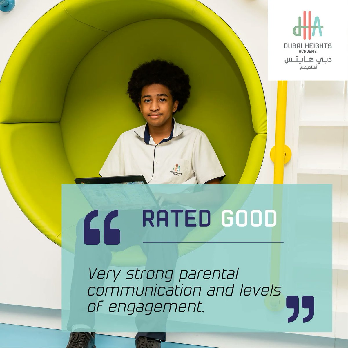 Another proud achievement for DHA this year was when we were rated good by KHDA on our very first school inspection a few months ago (no other new school in Dubai has ever gotten a higher rating!). Take a look at what the report says some of our VERY GOOD features are.